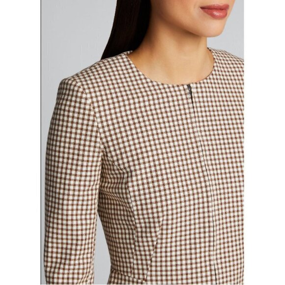 💕THEORY💕 Check Zip-Front Sculptured Jacket Grid Street Ivory Checker Print NWT - Picture 4 of 16